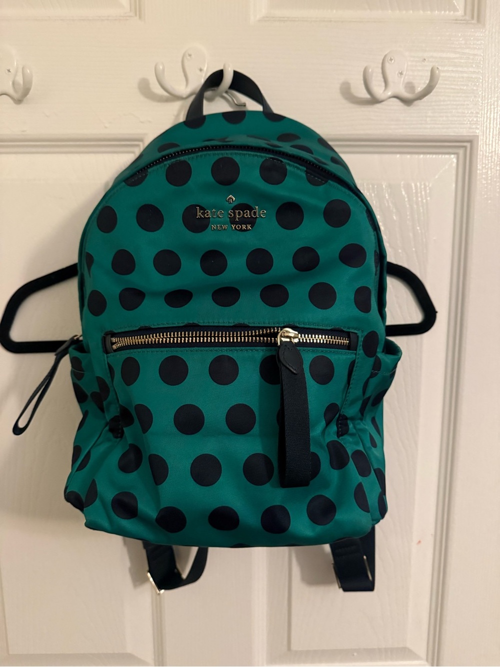 kate spade green and black polka dot mini backpack